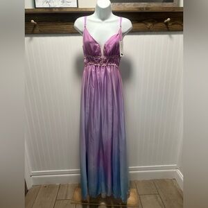 Boho Rainbow Fairy Pink Blue Ombre Gender Reveal Maxi Dress Sz S NWT see pics